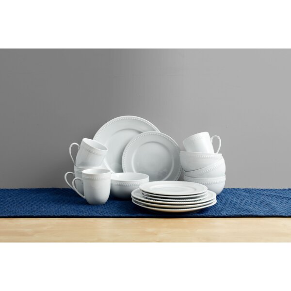 Everyday White by Fitz and Floyd Beaded 16 Piece Dinnerware Set, Service  for 4